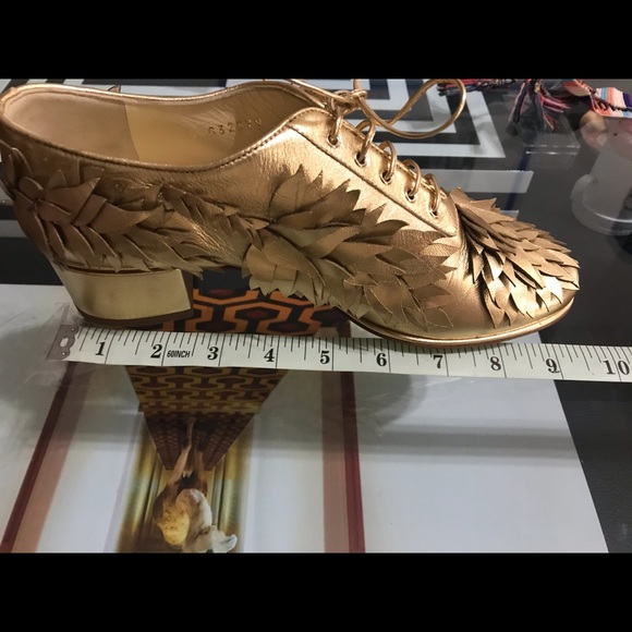 **SOLD**NWT CHANEL Gold Metallic Lace-up Oxfords - Picture 6 of 9